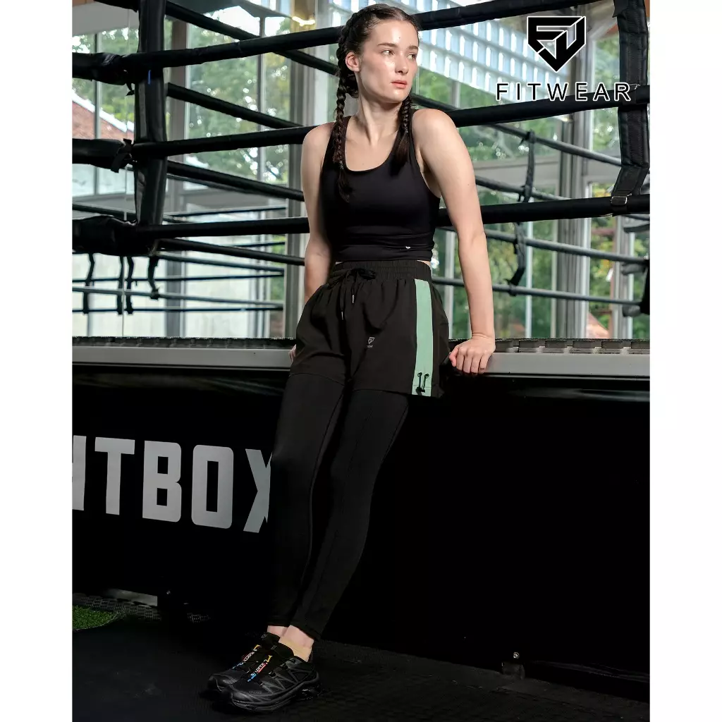 Fitwear - Celana Lari + Inner Legging Olahraga Wanita CLAUDIA LIST POCKET OVERSIZE - BABY GREEN