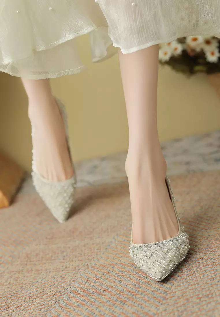 7CM 尖頭水鑽珍珠婚鞋 XJ3389-28