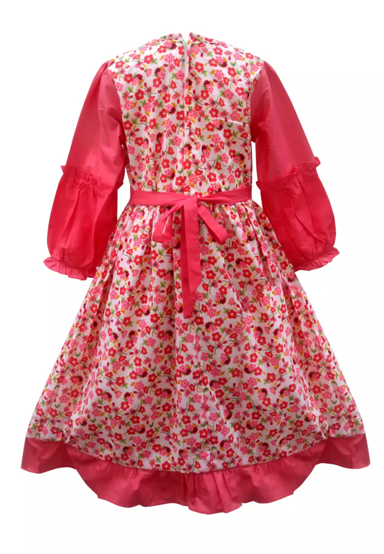 Two Mix Baju Anak Muslim Perempuan - Gamis Anak Bahan Katun motif Bunga 4148