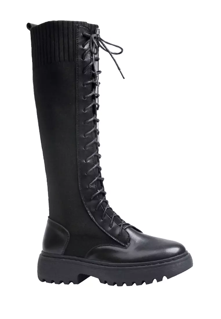 Discount on Twenty Eight Shoes  shoes - SKU: VANSA Knitted Lace Up Long Boots VSW-BA168