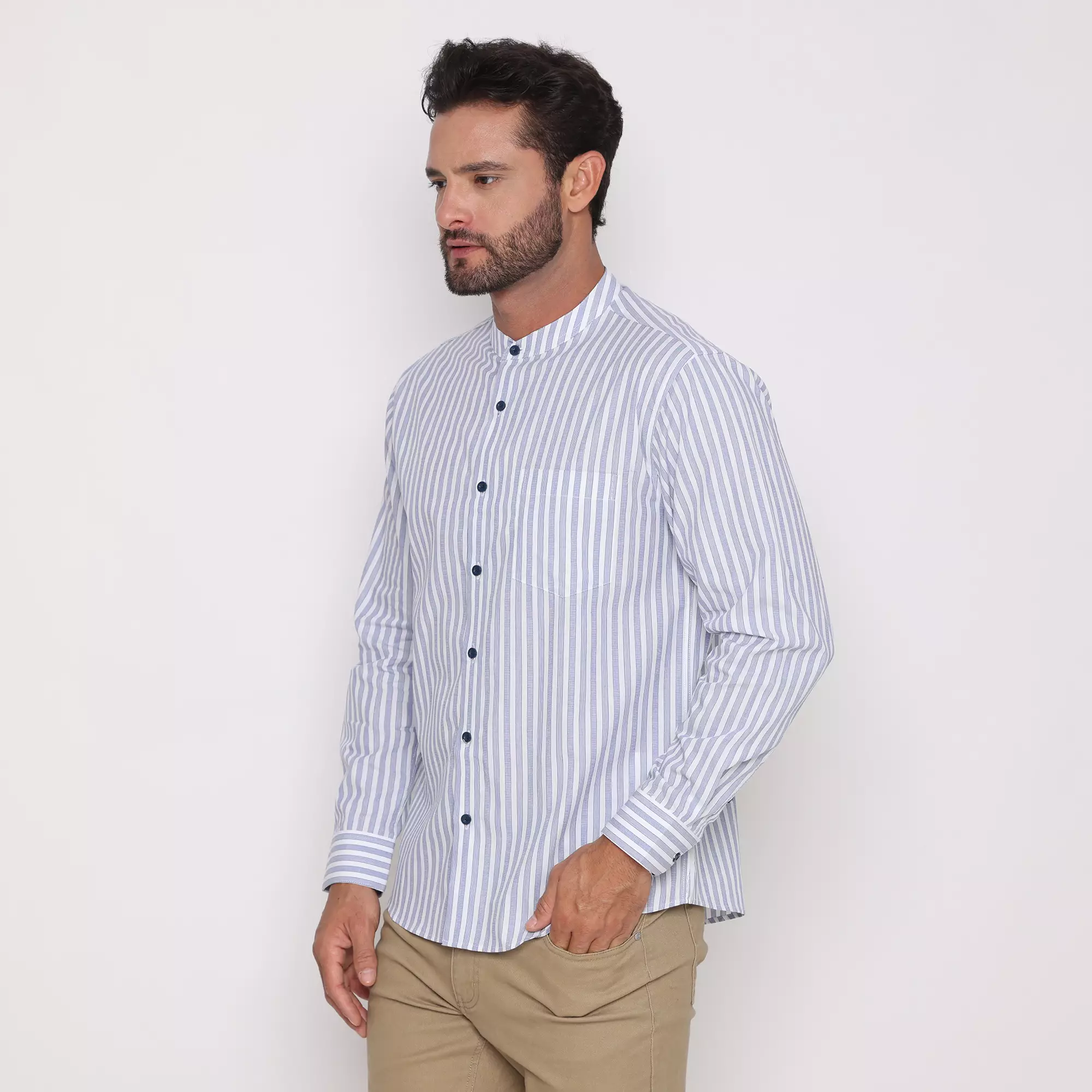 Platini Kemeja Koko Salur Pria Lengan Panjang Katun Biru 961261