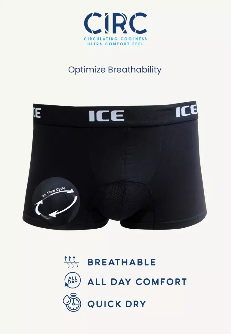  Ice Men CIRC Aircool Viscose With Spandex With Mesh Pouch Men's Boxer Briefs - Black (Single Pack)