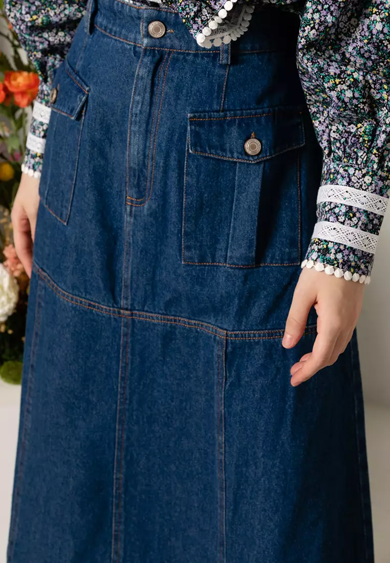 網上選購Lubna Recycled Cotton Denim Front Pocket Skirt 2023 系列