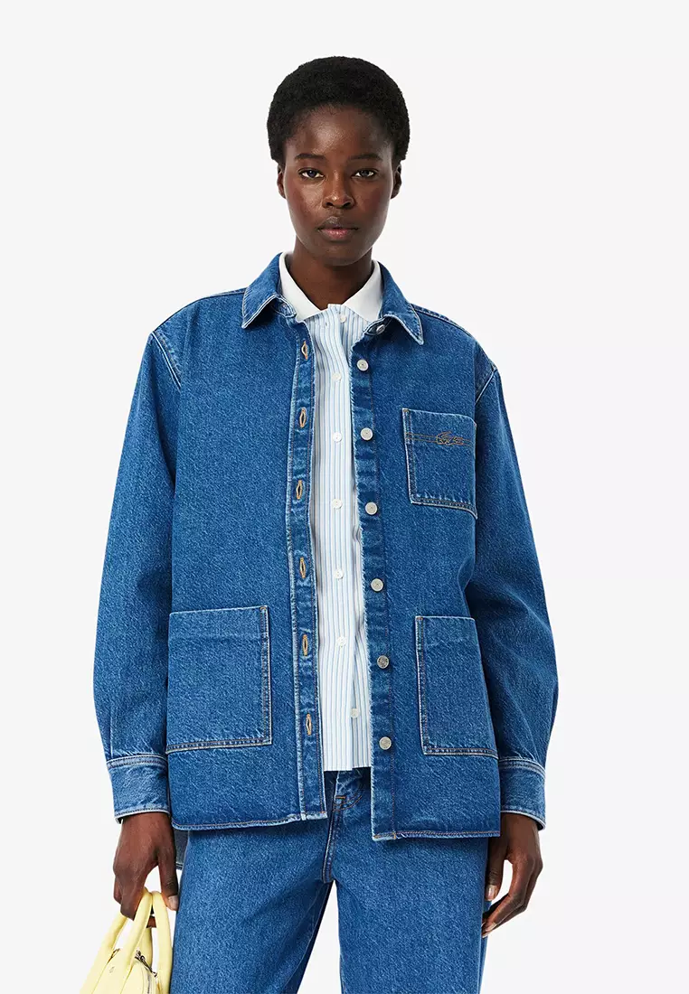 ダイ LACOSTE indigo denim swing top Buy Lacoste Woven Denim Overshirt from Next Netherlands