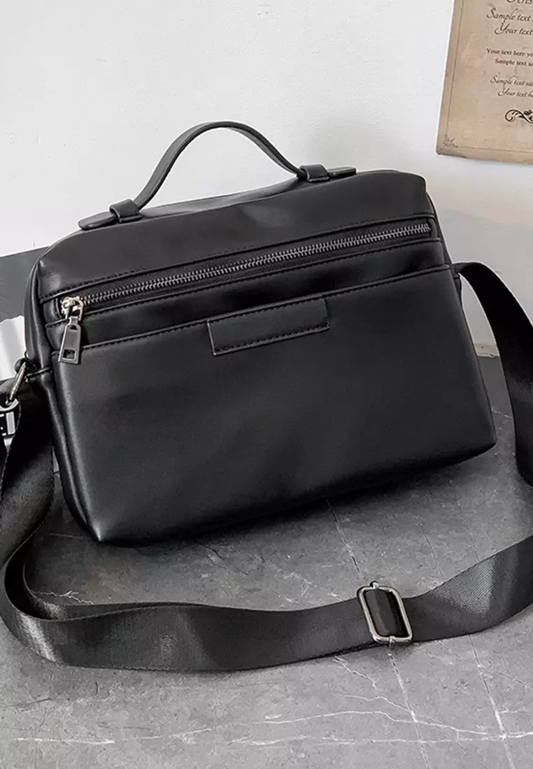 Mens black leather shoulder on sale bag