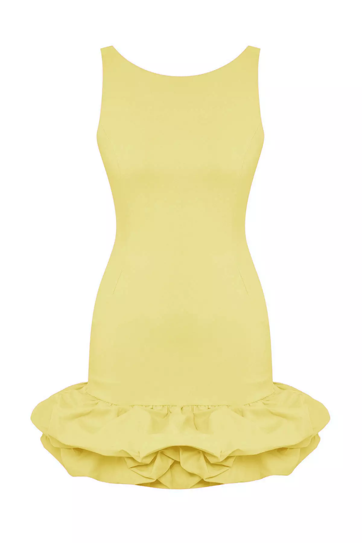 Light Yellow Balloon Skirt Detailed Inside Shorts Lined Short Dress