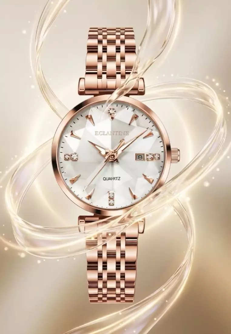 FACETTE IP Rose Gold Color Alloy Quartz Watch, Metal Bracelet