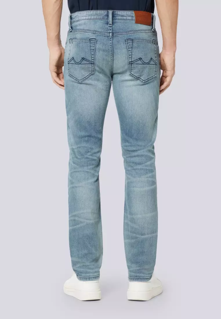 男裝修身錐形V57 Kaihara淺色破洞靛藍牛仔褲