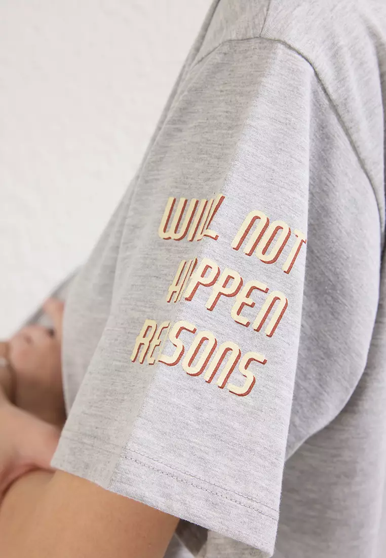 Grey Space Print Oversize/Wide Pattern Knitted T-Shirt