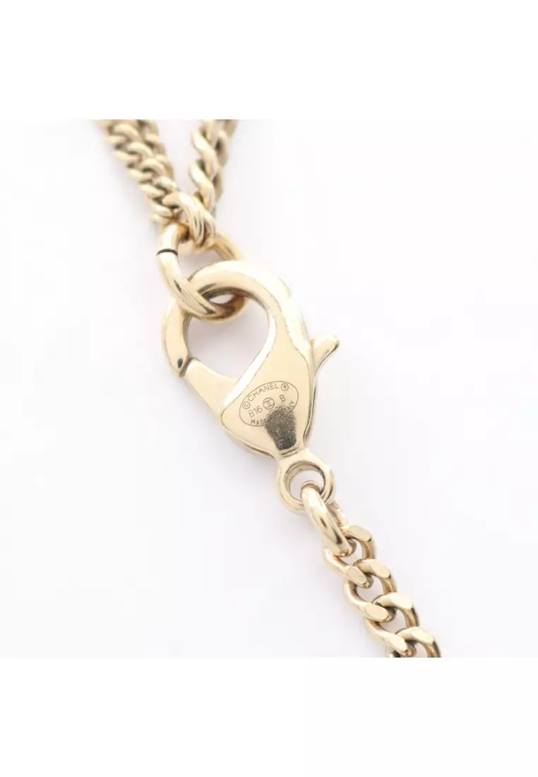 Pre-Loved Chanel coco mark necklace GP Fake pearl gold white B16B