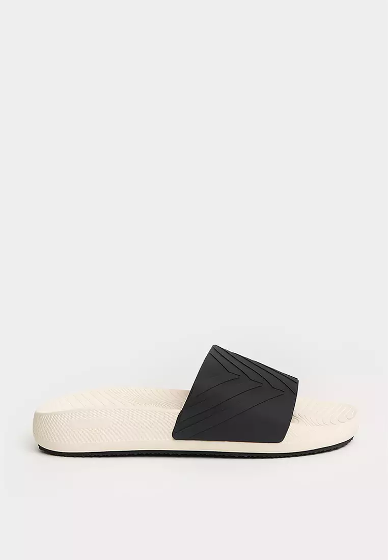 Men's Soft Footbed Slides with Embossed Pattern