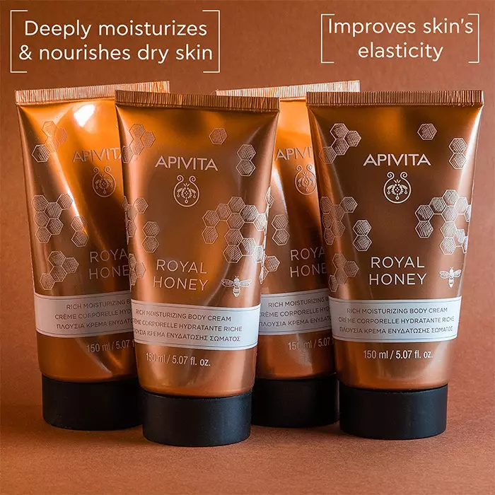 Apivita Royal Honey Rich Moisturizing Body Cream 150 ml | Krim Tubuh Rich Cream Texture Natural Menghidrasi dan Menenangkan Kulit