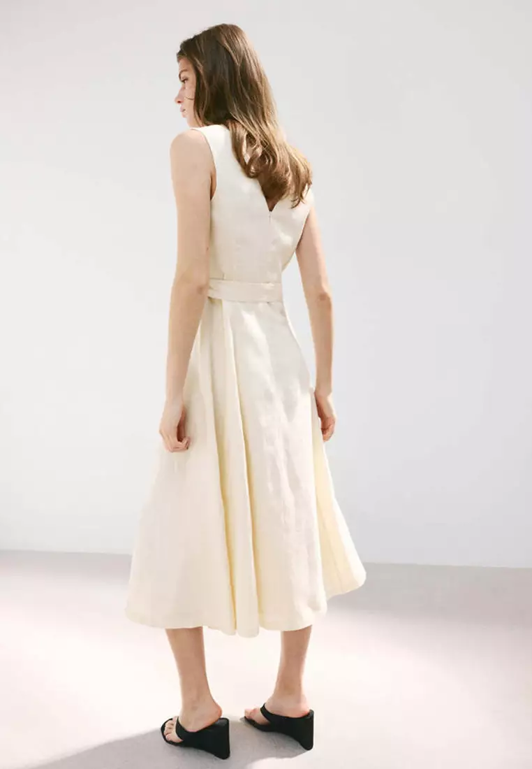 belt linen dress mango MNG Mango Sleeveless Midi Belt Linen Dress - Size XS - Fuchsia - NWT