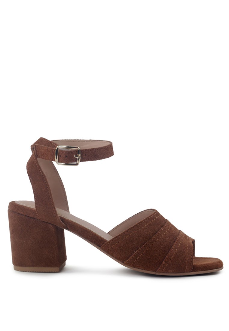 Suede Block Heeled Sandal in Tan