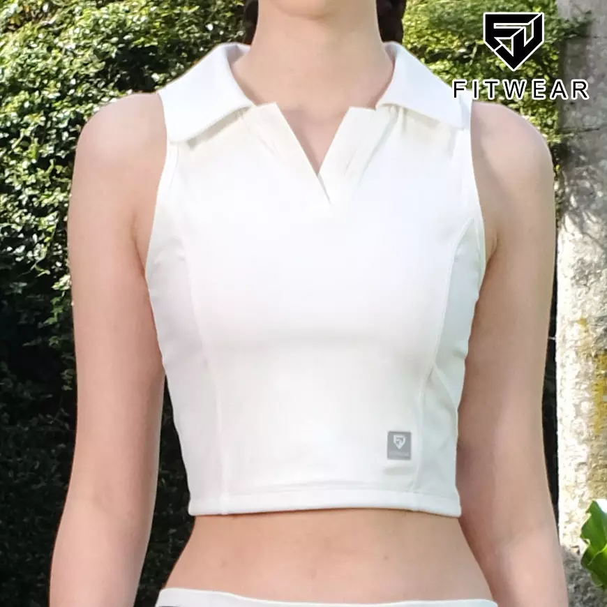 Fitwear Croptop + Sportbra Olahraga Padel Wanita MIKAYLA COLLAR 2in1 - WHITE