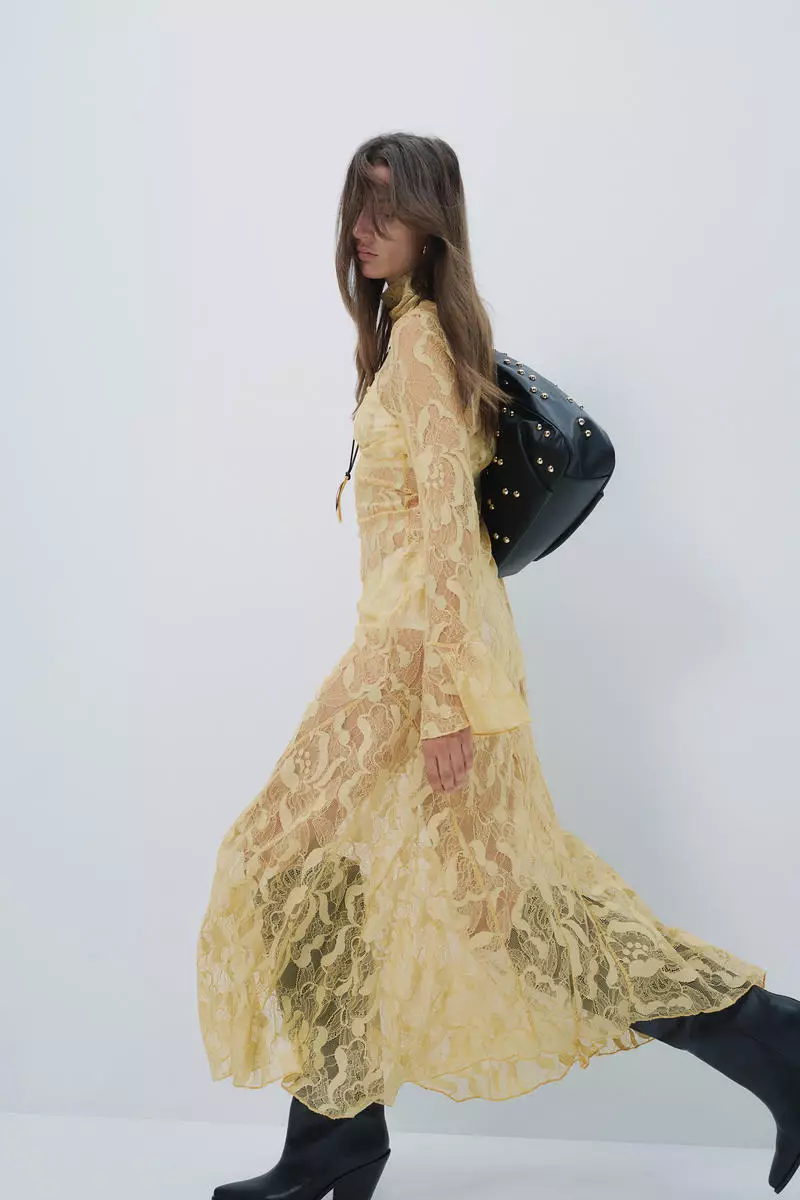 Turtleneck lace maxi dress