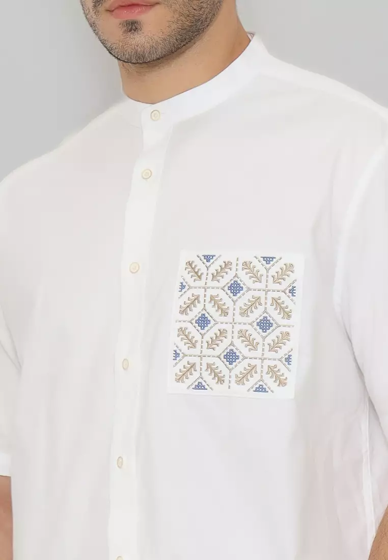 MOC - Kemeja Shanghai Lengan Pendek Pria Habibi - White