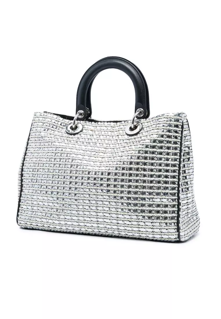Pre-Loved Dior Medium Metallic Tweed Patch Diorissimo Satchel