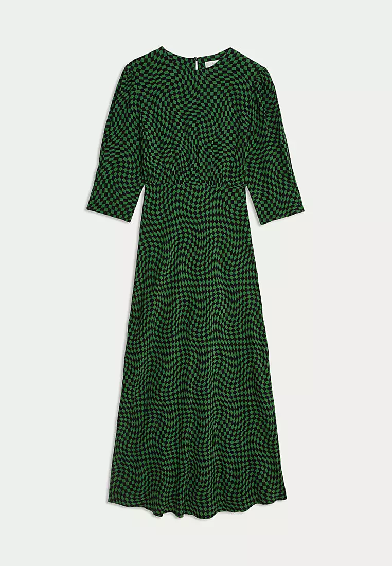 Printed Round Neck Midaxi Column Dress