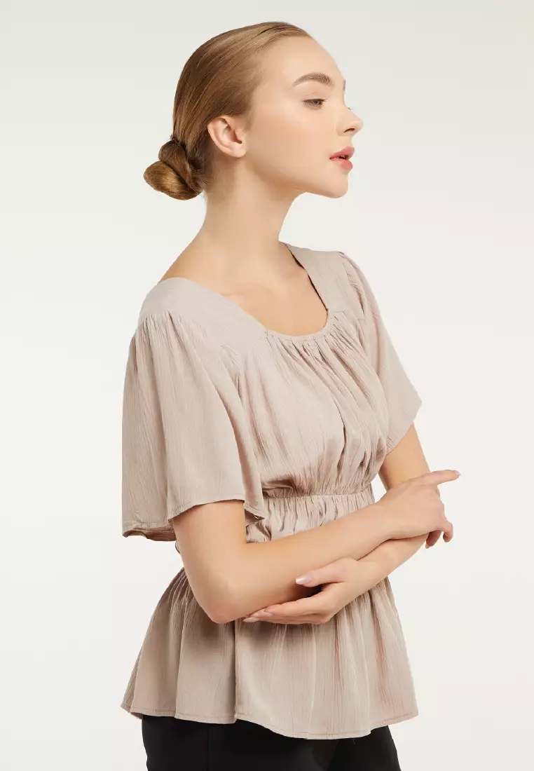 Mayonette Elois Top - Baju Atasan Wanita Terbaru Blouse Korean Style - Mocca