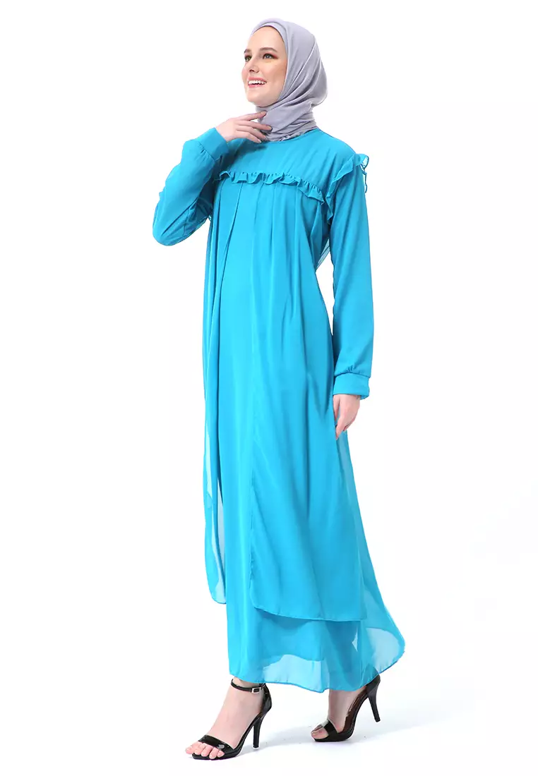 Syabrina Gamis Maxy Design Renda Fashion Muslimah Wanita High Quality - Toska