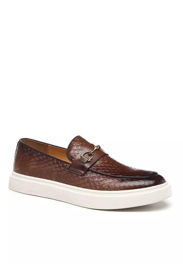 Crocodile Texture Synthetic Leather Horsebit Loafers WZWH3678