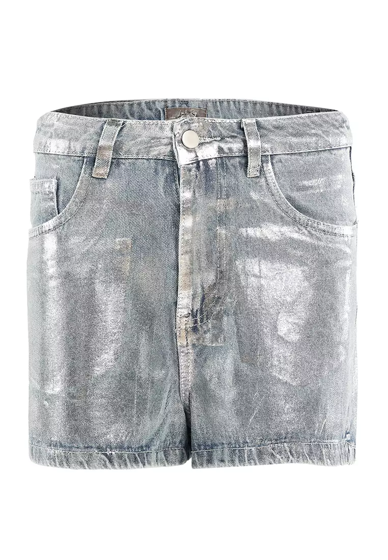 London Rag Gleaming Mid-Rise Shorts in Silver 2026 | Buy London Rag ...