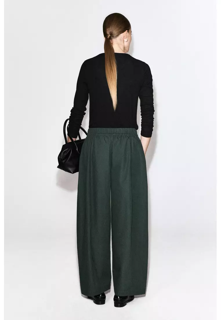 ELASTICATED BARREL-LEG TROUSERS