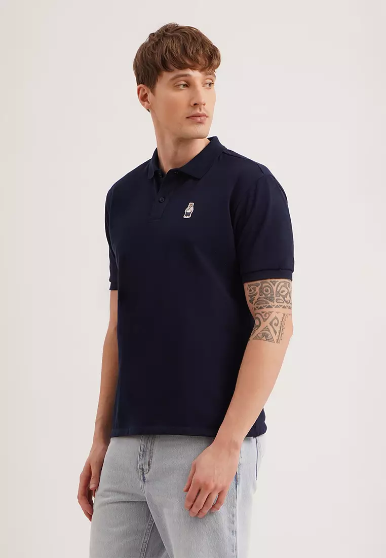 Relaxed Fit Polo With Crew Bear Patch Embroidery