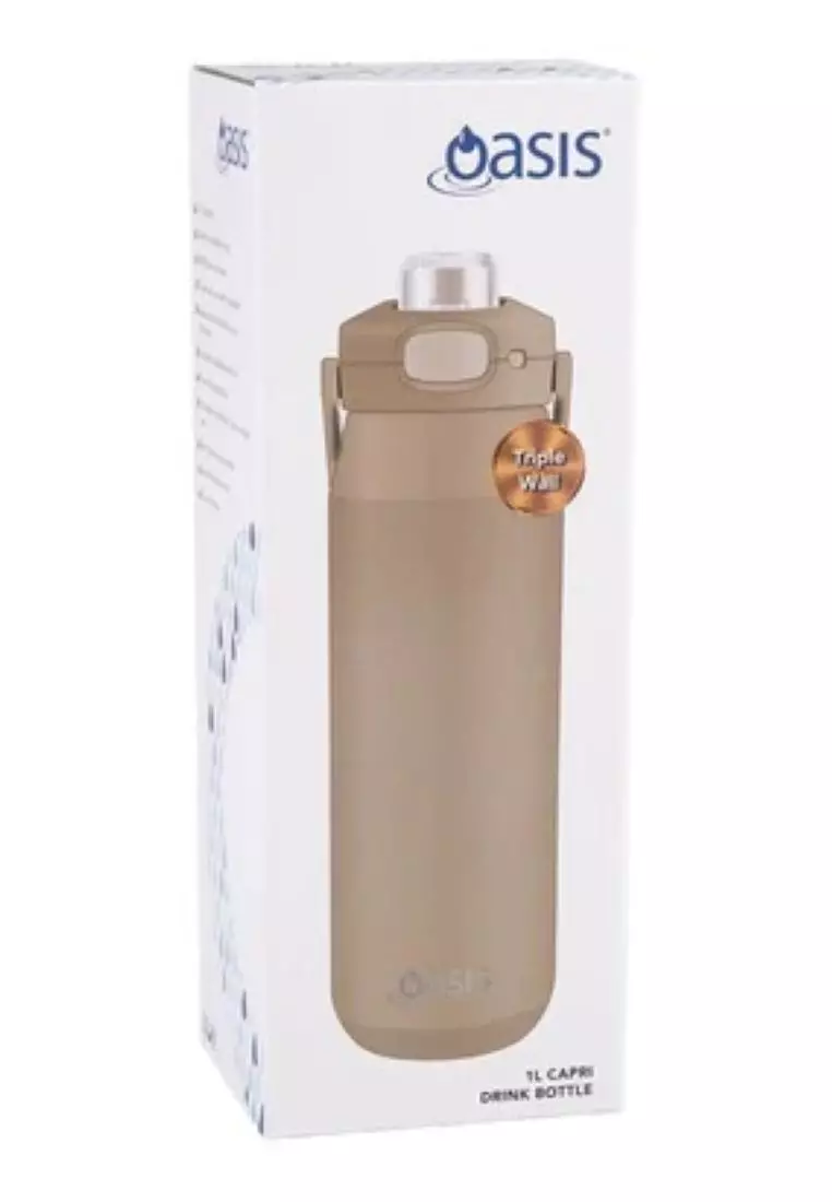 Oasis Ceramic Stainless Steel Triple Wall Capri Quick Release Drink Bottle 1L - Latte