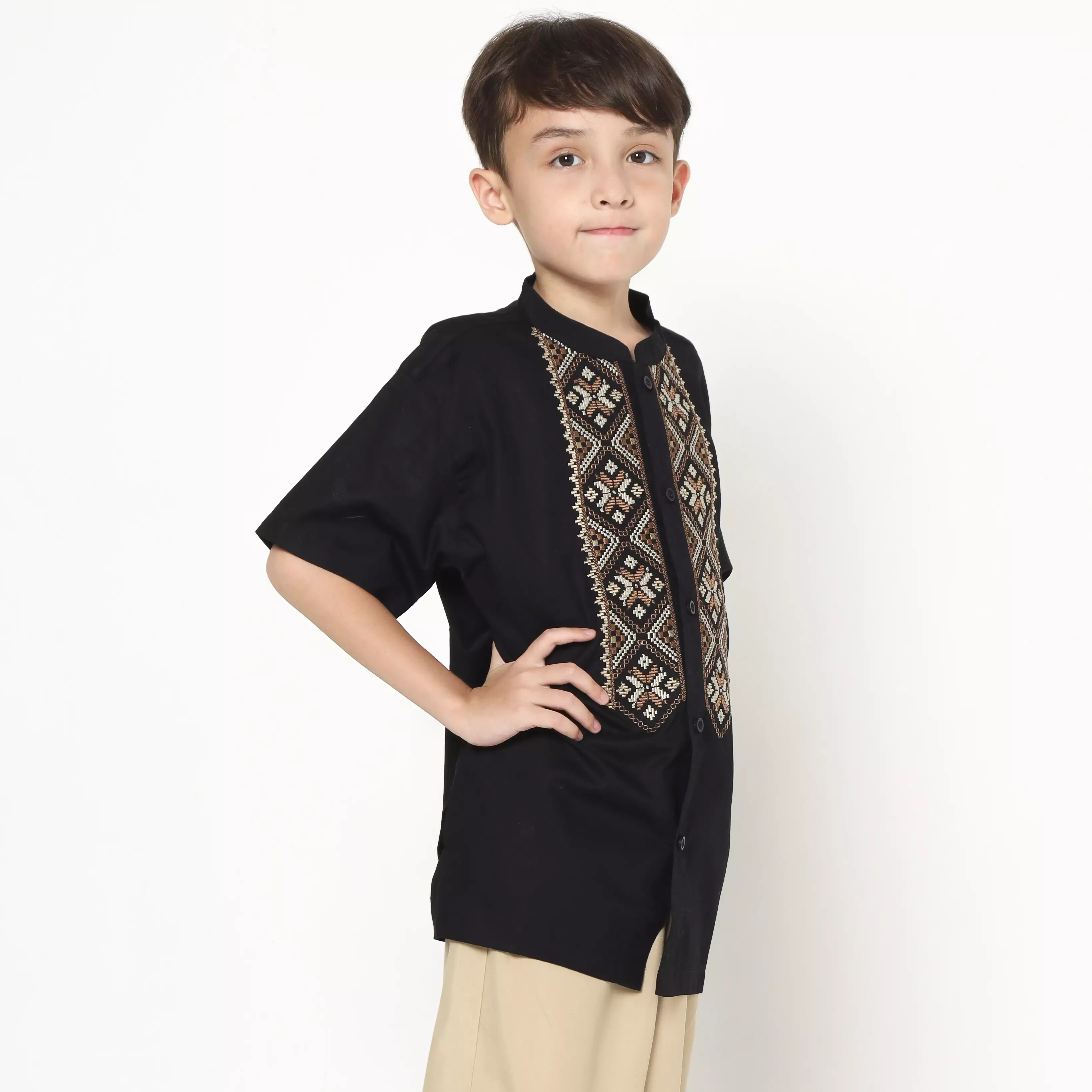 Baju Koko Set Anak Laki Bordir Bintang Black - AMAZING