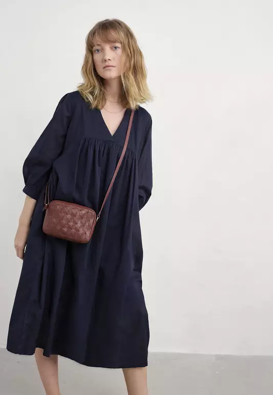 Seasalt Cornwall Navy Earth Colours Voile Midi Kaftan Dress (GOTS)