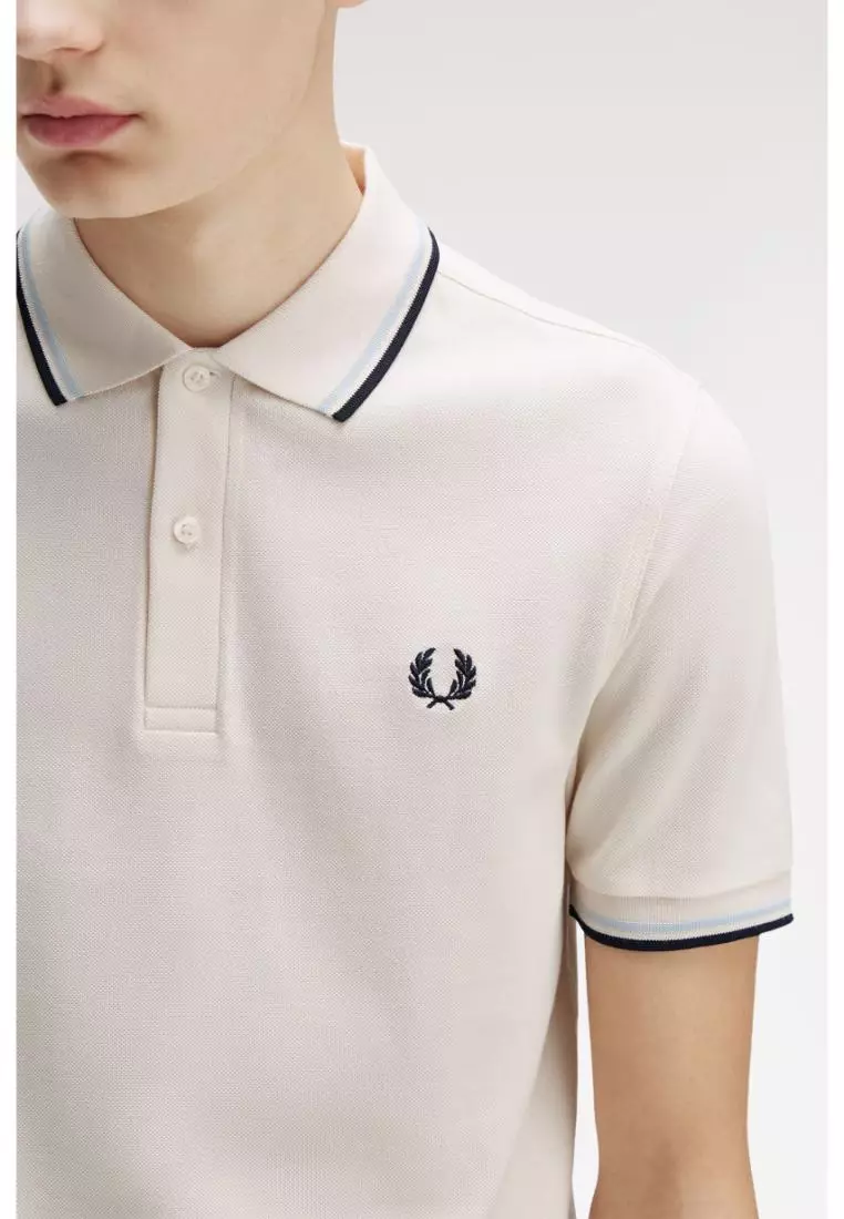 Fred Perry M3600 Twin Tipped Fred Perry Shirt (Silky Peach / Light Ice / Dark Airforce)