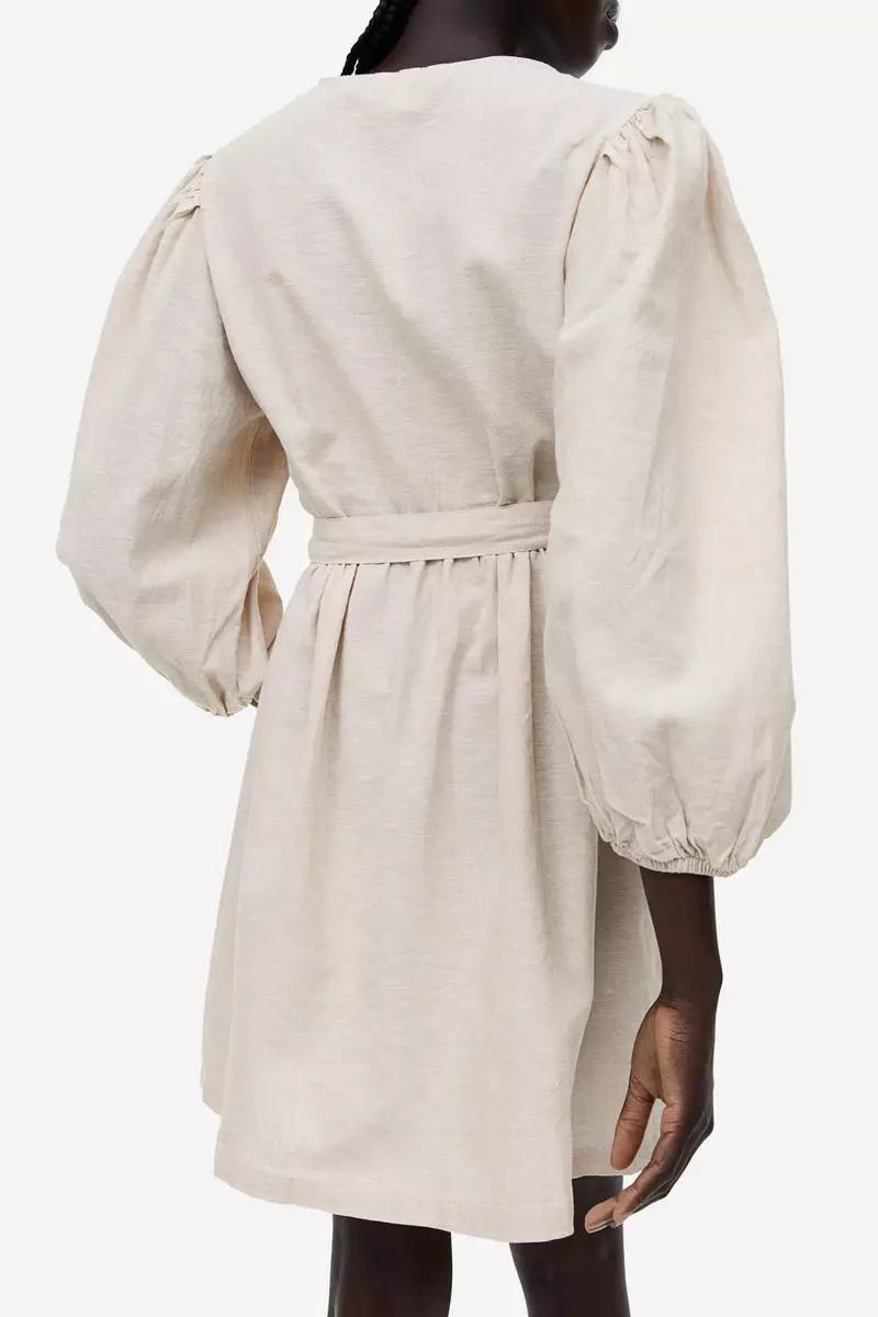 Linen-blend wrap dress