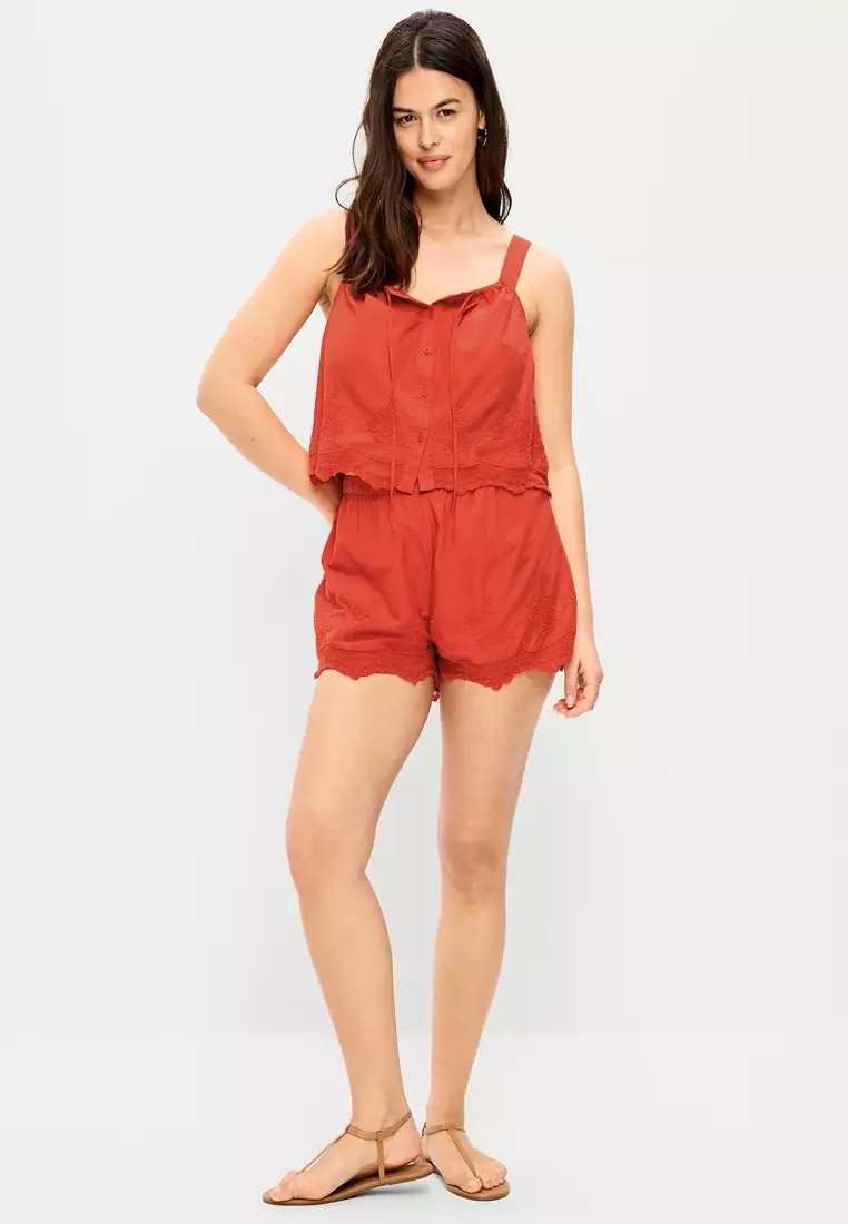 High-Waisted Lace-Trim Shorts