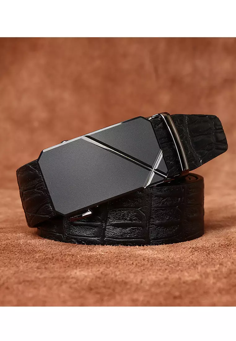 Automatic Buckle Embossed Grain Leather Belt CP1302