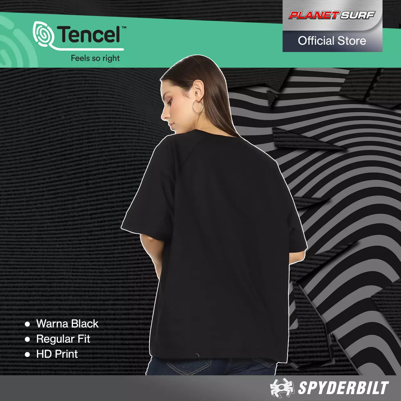 Spyderbilt Kaos Lengan Pendek Wanita Adela Oversize Print Yel Planet Surf