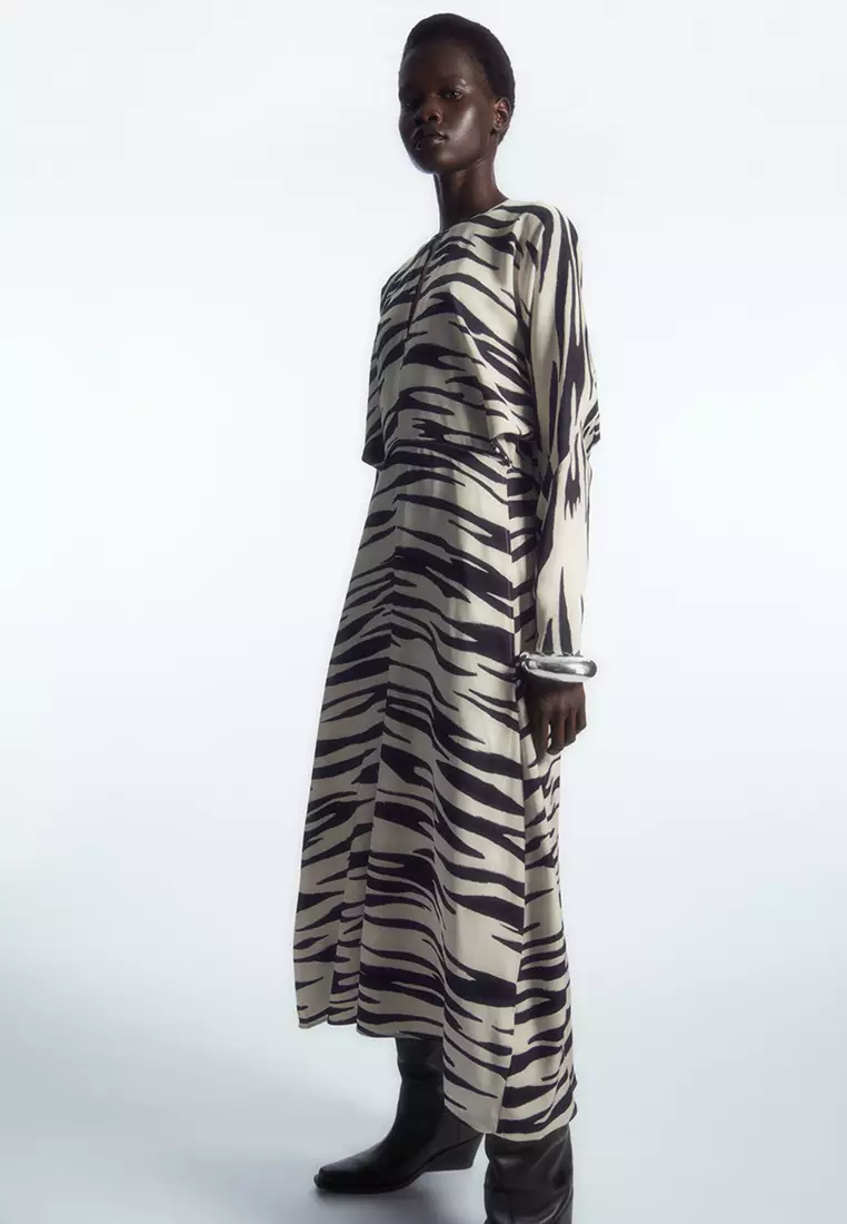 Zebra-Print Cutout Midi Dress
