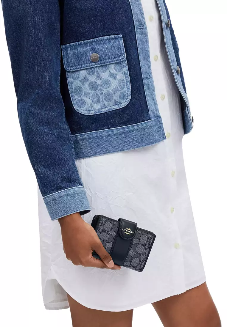 Coach Medium Corner Zip Wallet In Signature Jacquard in Navy/ Midnight Navy CU987