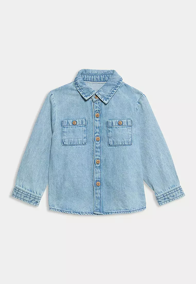 2Pc Denim Shirt & T-Shirt Set