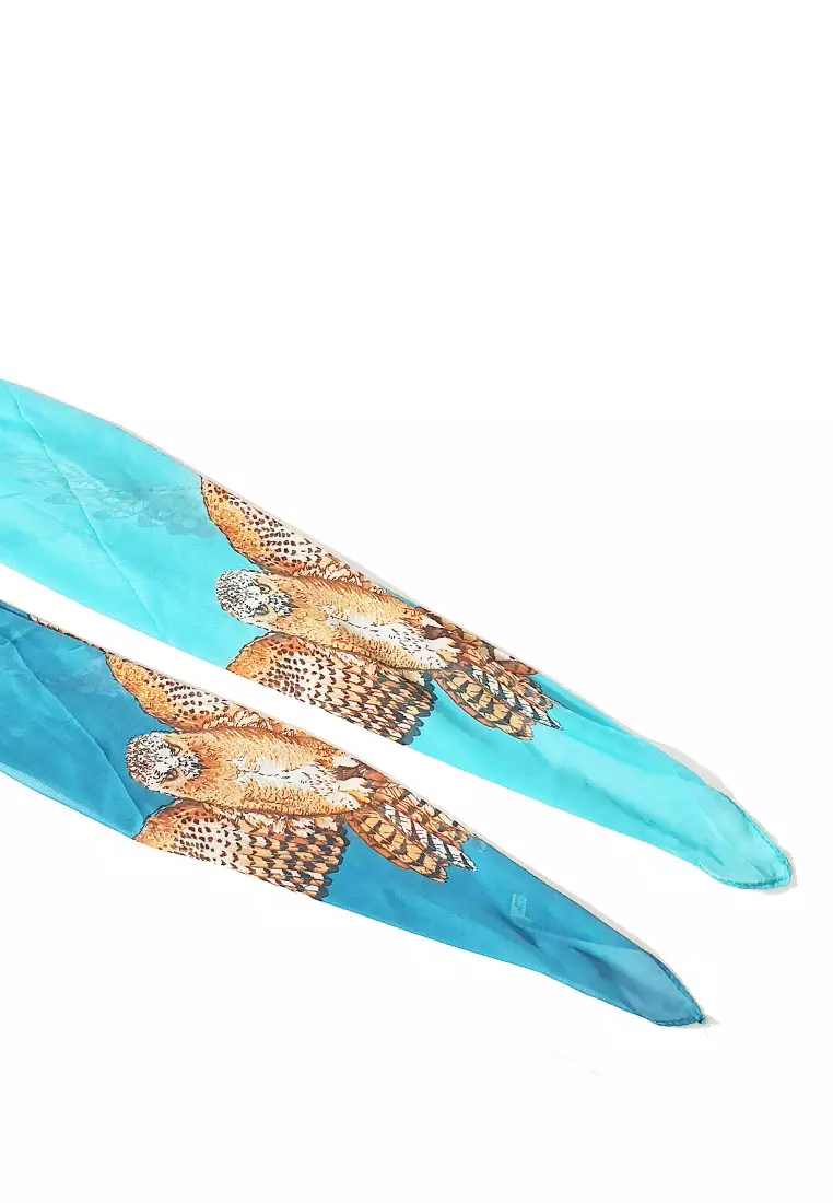 Bohemian Owl Silk-Feel Scarf Blue