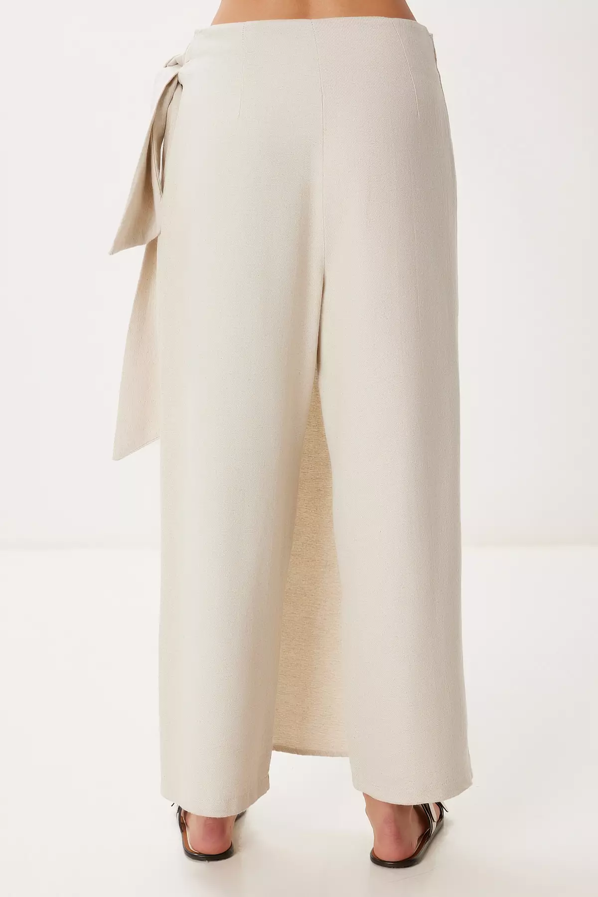 Women's Stone Skirt Look Tie Detailed Linen Trousers Bv00145