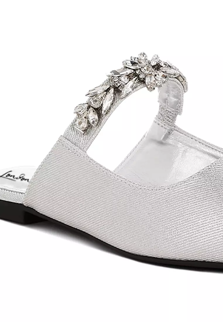 Sandal Tali Berlian Imitasi Glitter Warna Perak