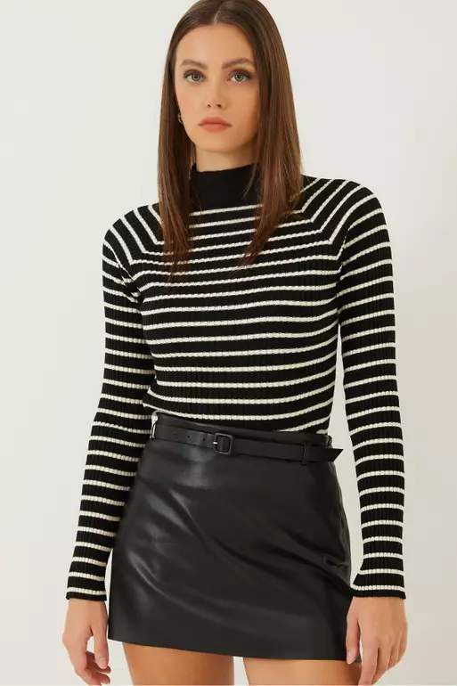 Women's Striped Turtleneck Sweater