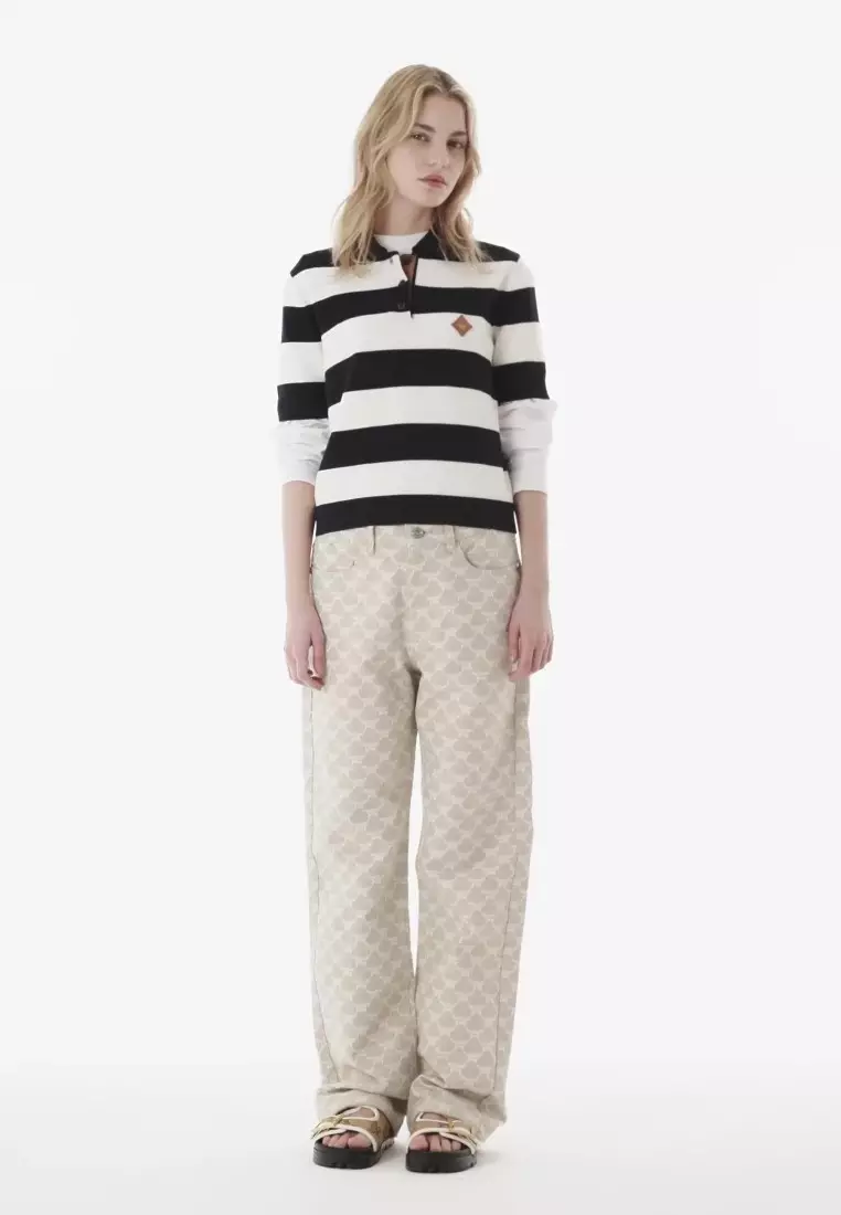 Stripe Knit Cropped Polo