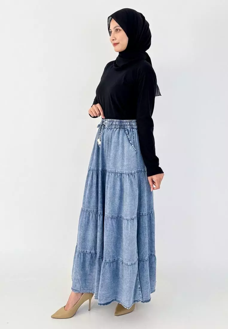 Nola Skirt (Rok Jeans A-Line) Fit BB 90 kg - Biru Snow