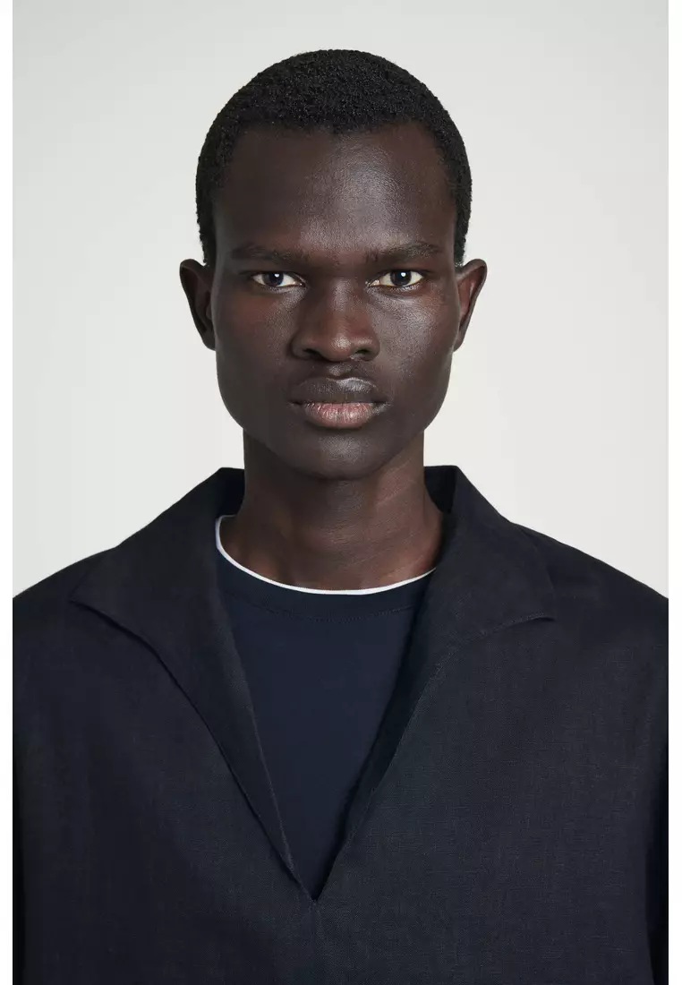 OPEN-COLLAR LINEN SHIRT