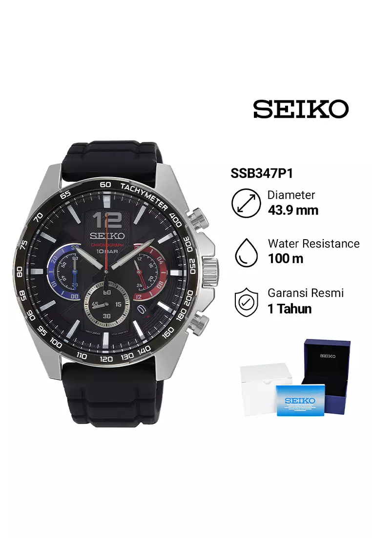 Jam Tangan Pria Seiko Chronograph SSB347P1 Neo Sport - Black Rubber Strap