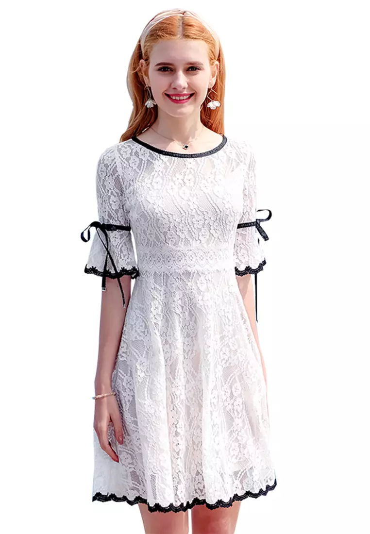 Buy A IN GIRLS Flared Sleeve Lace Dress With Inner Lining 2023