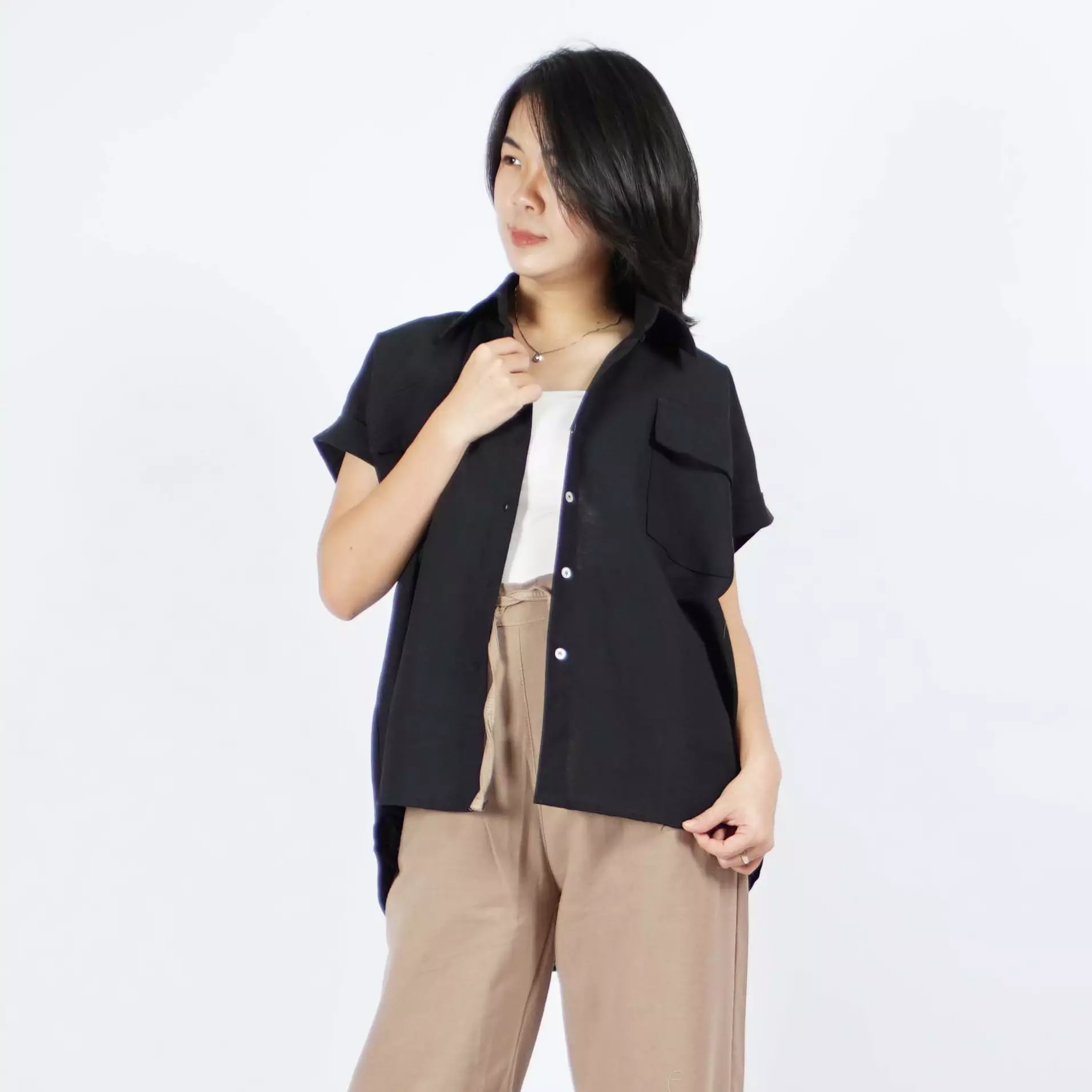  CARMEL Linen Shirt Kemeja Polos Wanita Katun Atasan Wanita - Hitam
